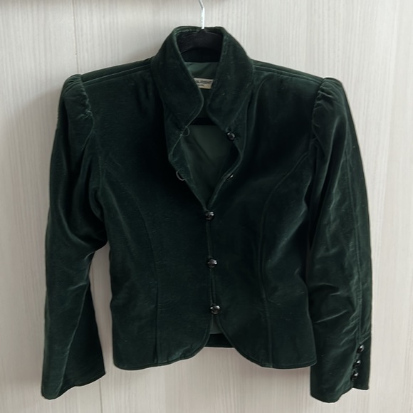 Vintage 70’s YSL Rive Gauche velours high neck blazer size 38 ( 4/6) emerald - Picture 3 of 12